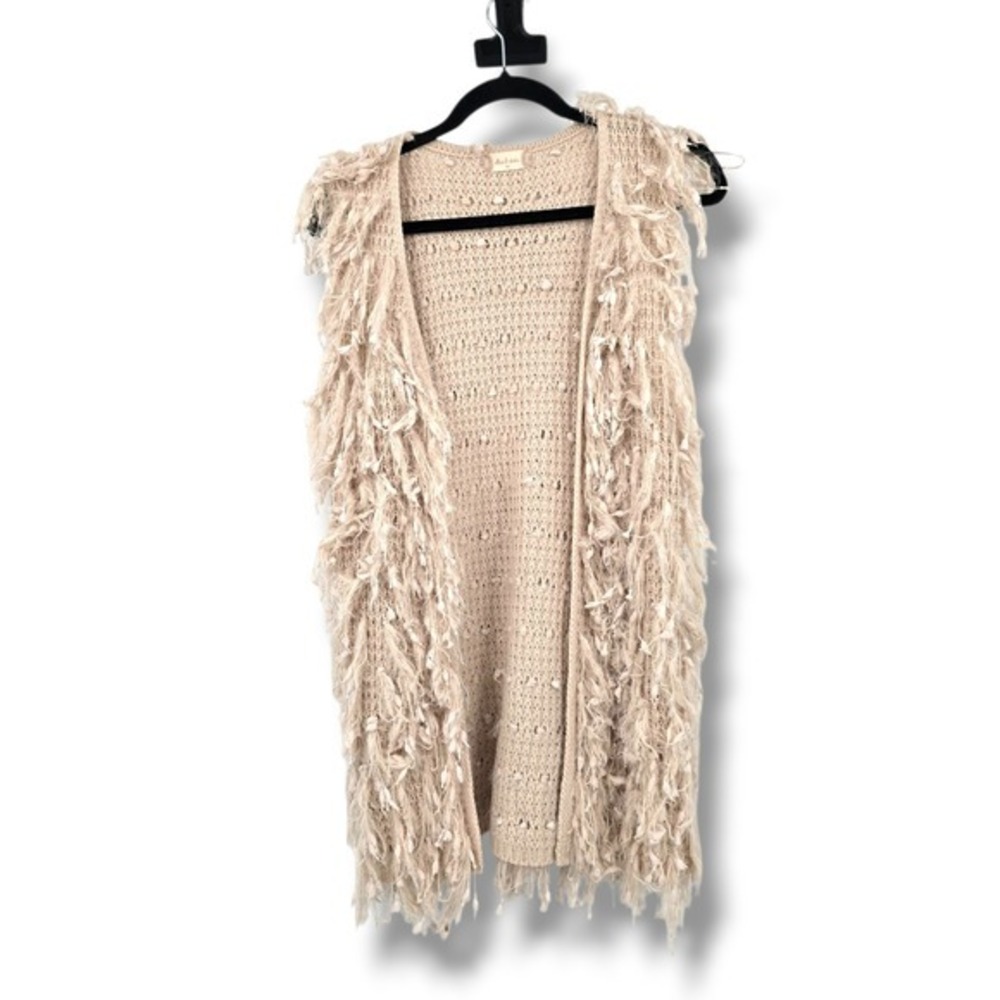 Altar'd State‎ XS Fringe Crochet Knit Boho Vest Sleeveless Open Front Cardigan